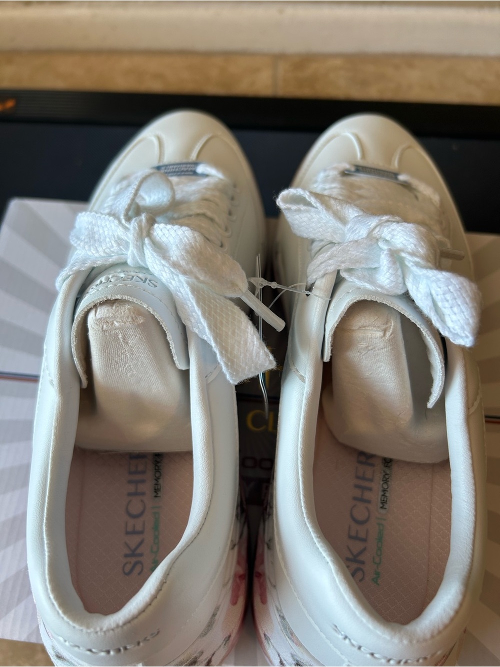 Skechers White Platform Sneakers with Pink Floral Accent - Picture 2 of 5